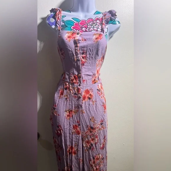 - Xhilaration Purple Orange Floral Jumpsuit - Picture 2 of 8